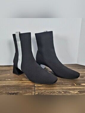 VIVAIA Black Knit Sock Boots US 9.5 EU 40.5 Square Toe Block Heel
